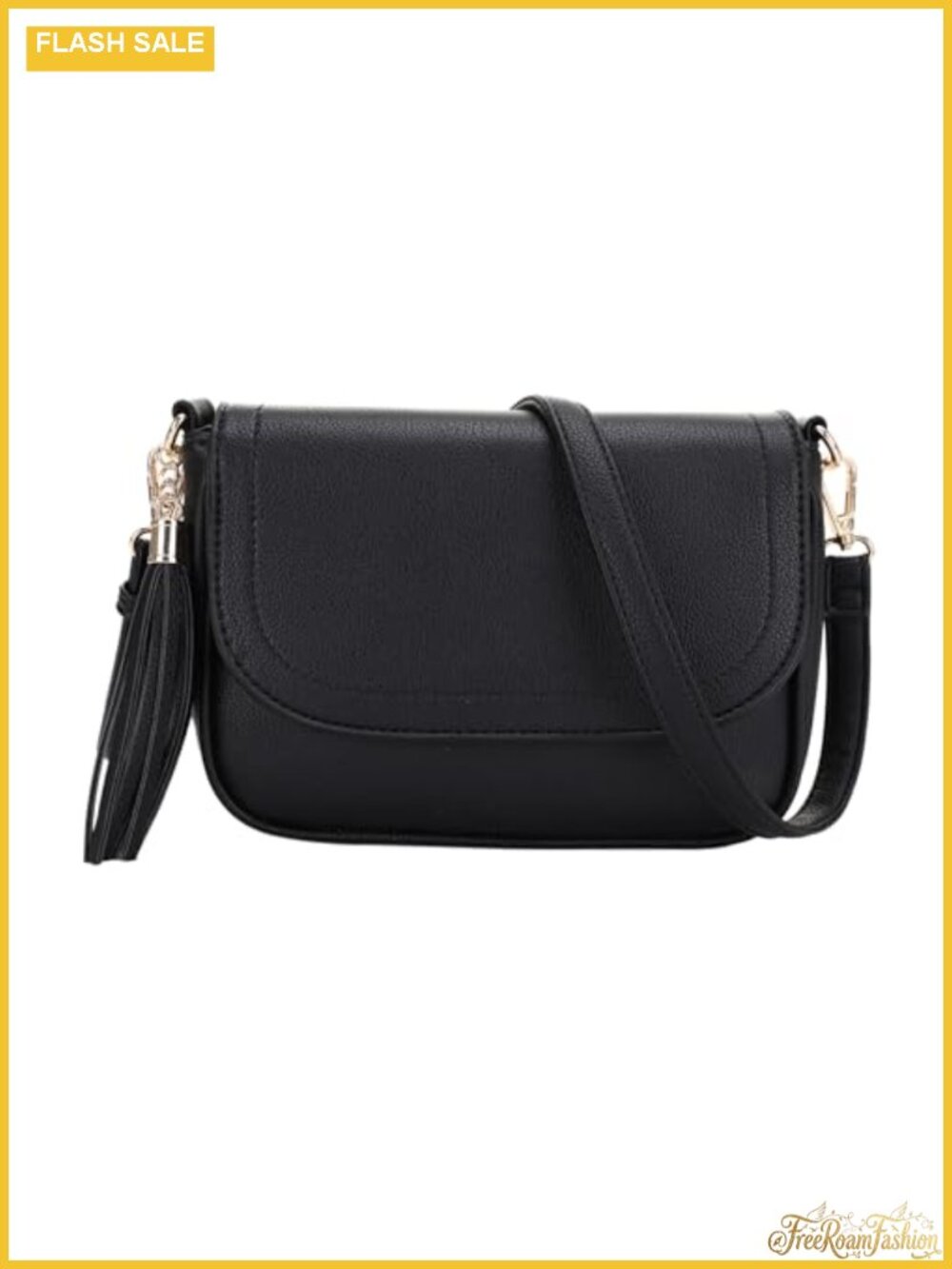 Small Flap Saddle Crossbody Bag with Tassel Vegan Leather